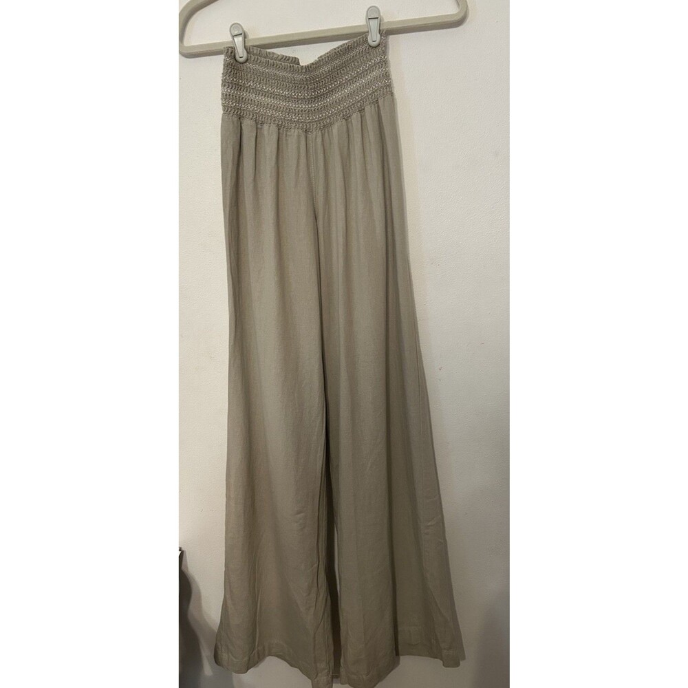 American Rewash Linen blend White Leg Smocked Waist Oatmeal Pants Size Small